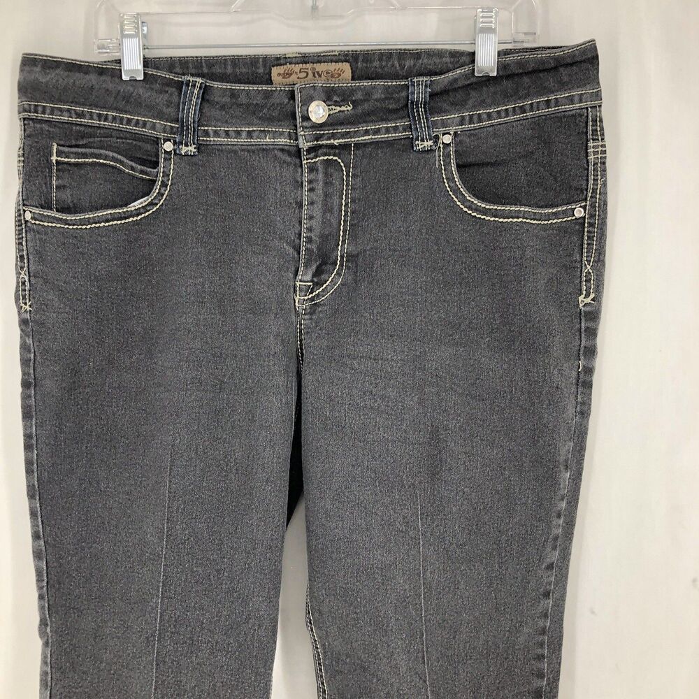 5ive Jean Shorts Black Rhinestone Embellished Capri Crop Peddle Pushers 14 36x17